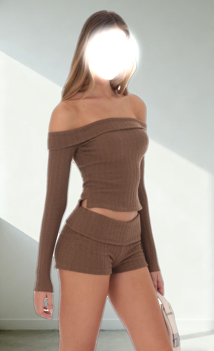 Knitted Mini Shorts in Brown