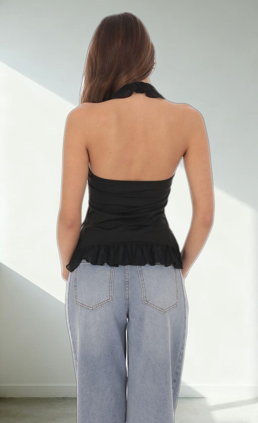 Ruffle Flyaway Top in Black