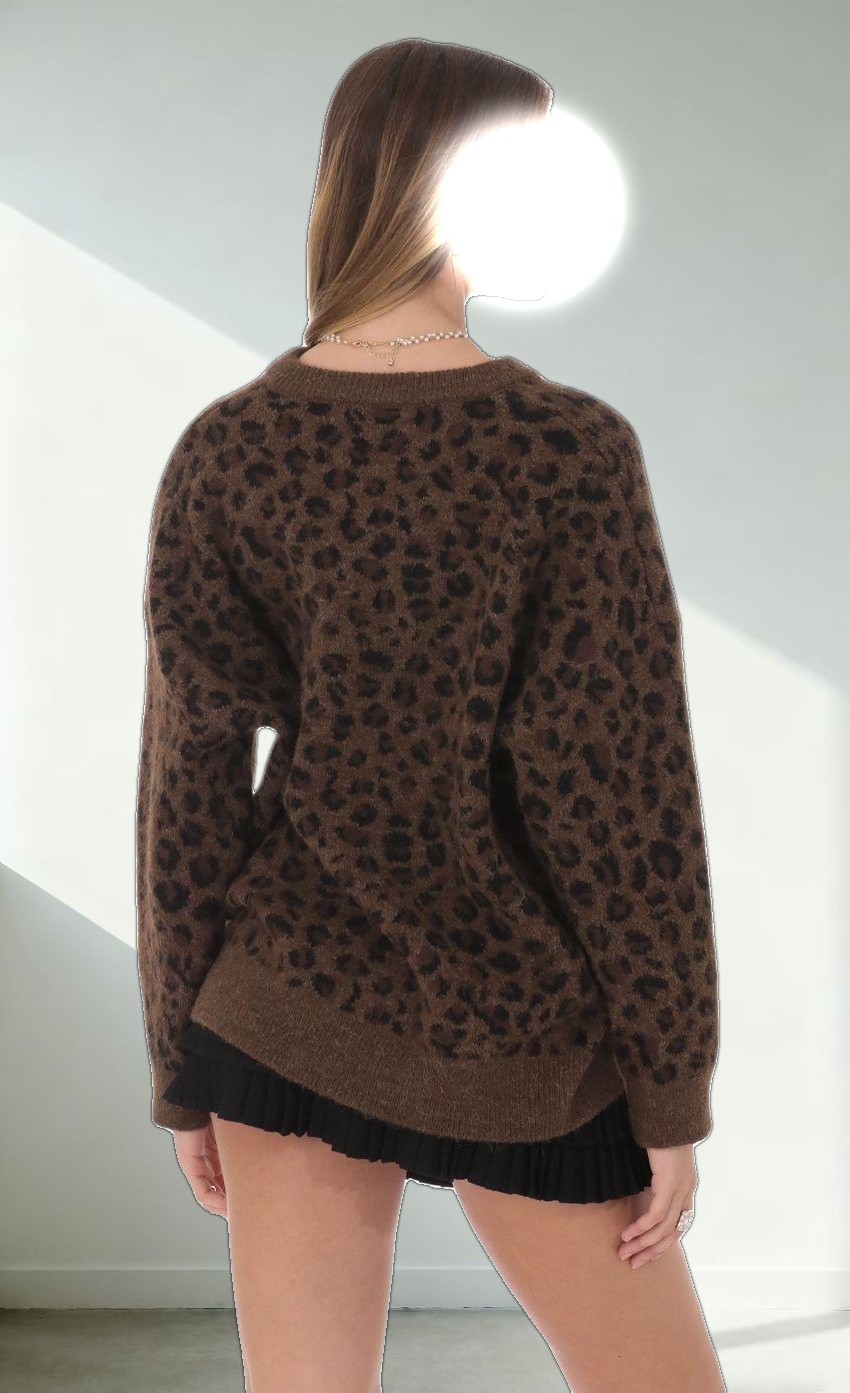 Oversized Knit Cardigan in Cheetah Print