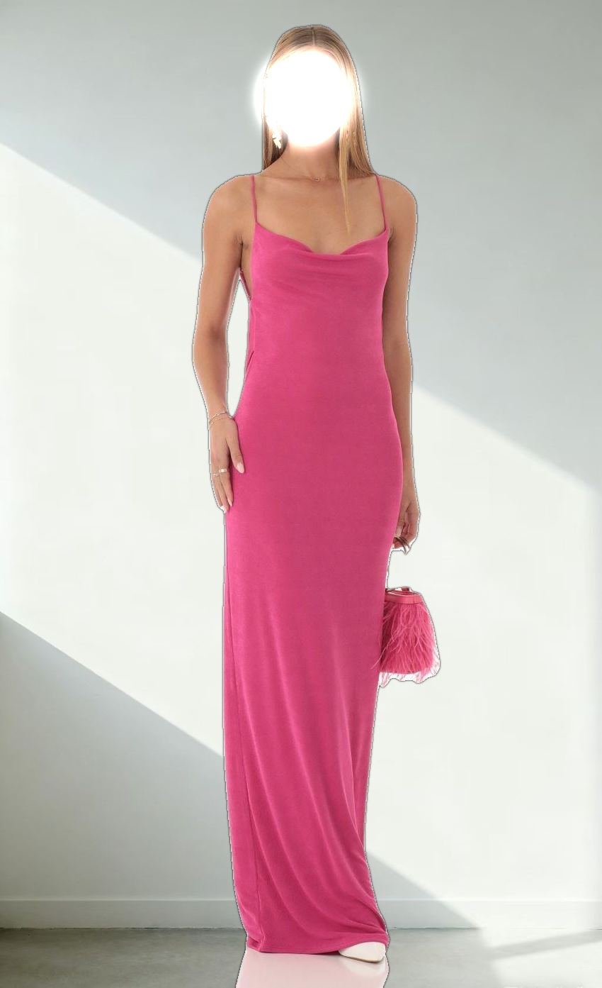 Draped Back Maxi Dress in Pink