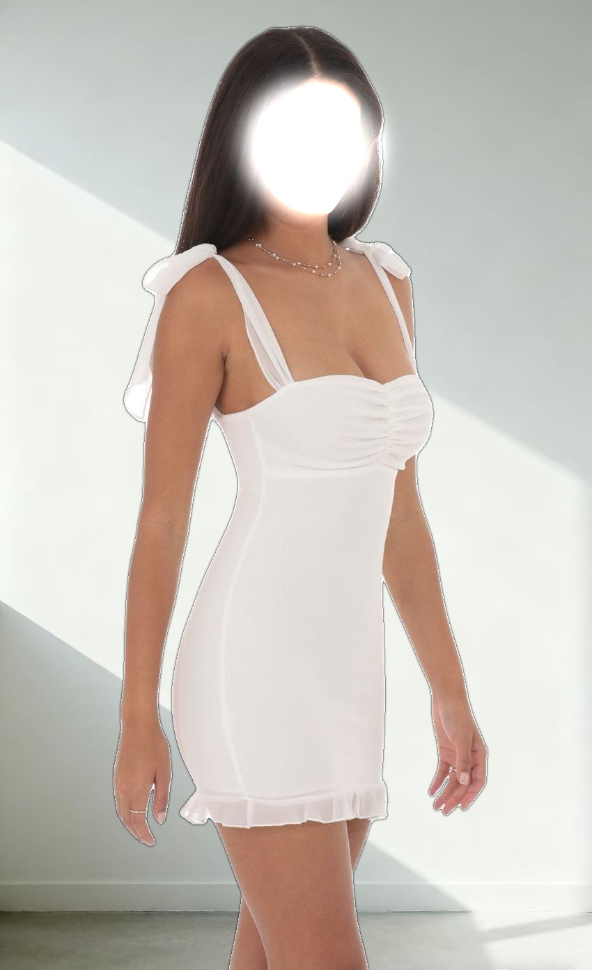 Shoulder Ties Ruffle Dress in White