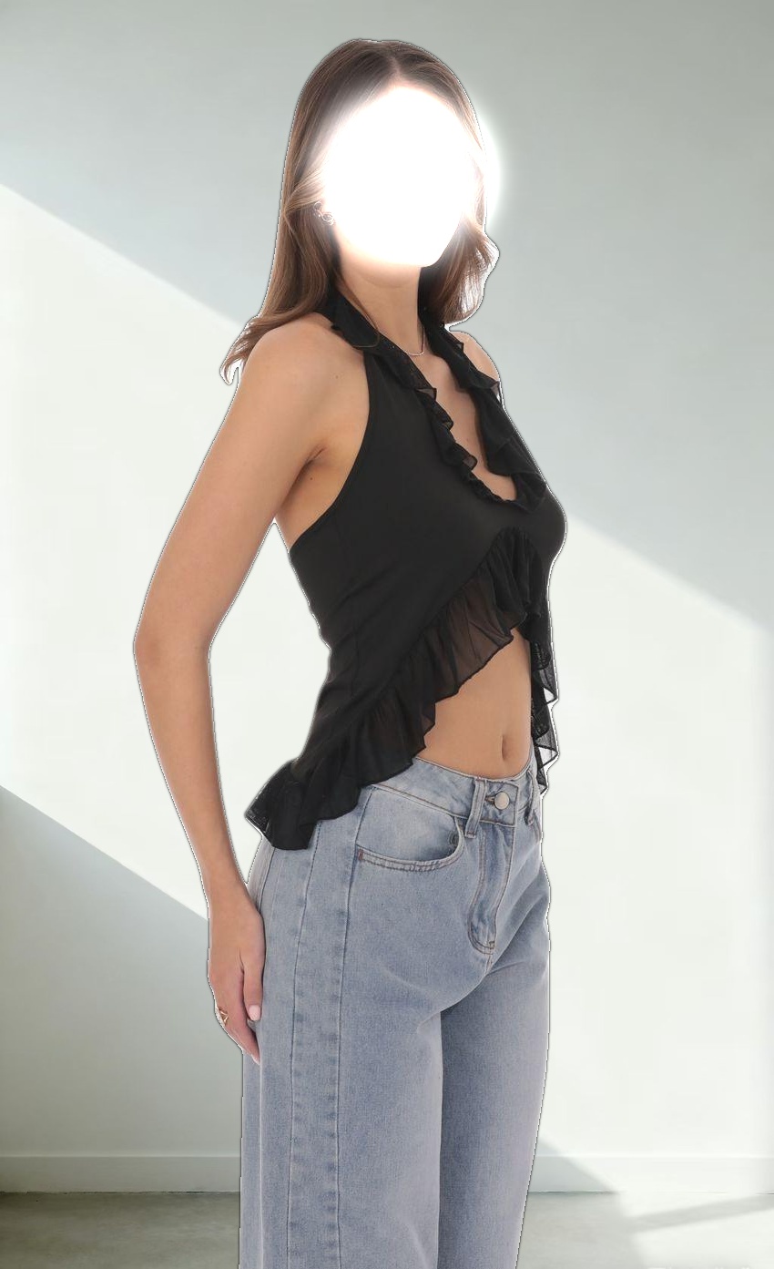 Ruffle Flyaway Top in Black