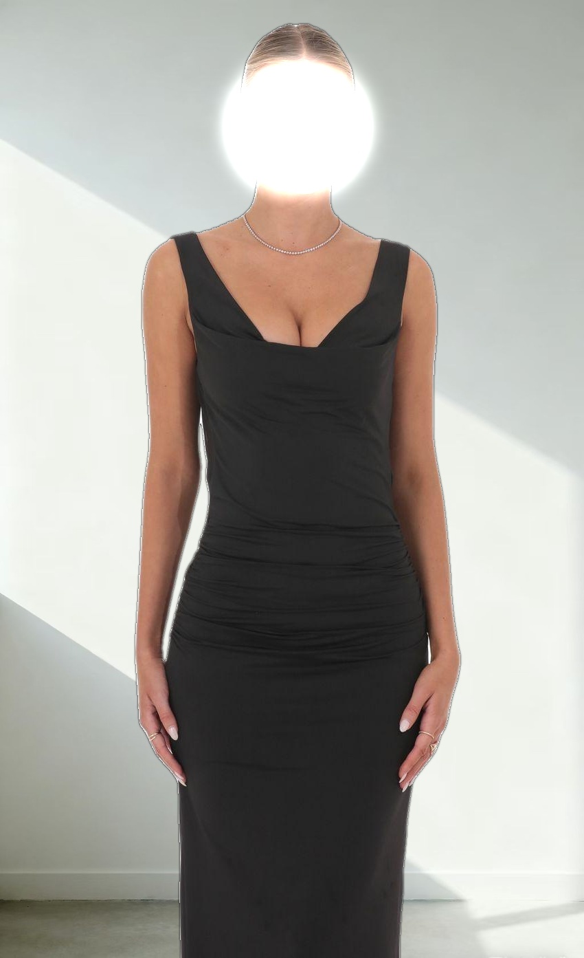 Pearl Open Back Maxi Dress in Black