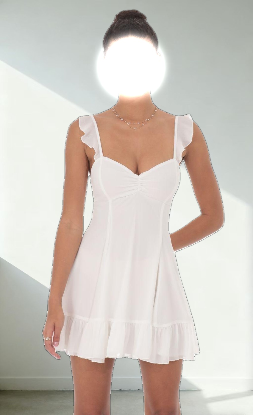 Chiffon Ruffle Strap Dress in White
