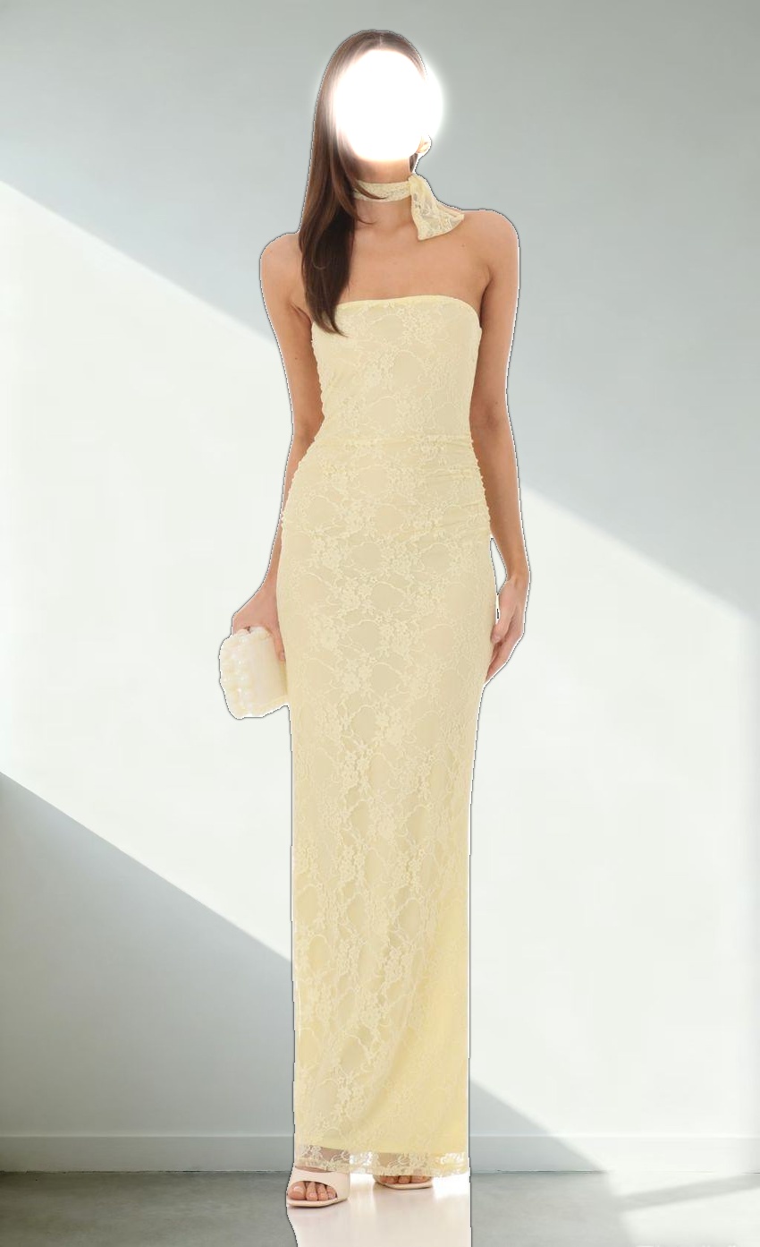 Scarf Lace Maxi Dress in Yellow