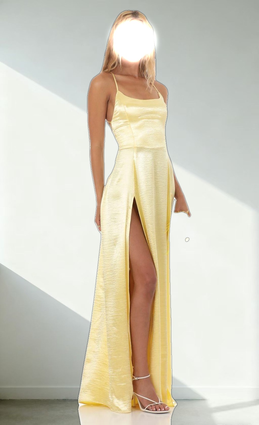 Satin Slit Maxi Dress in Yellow