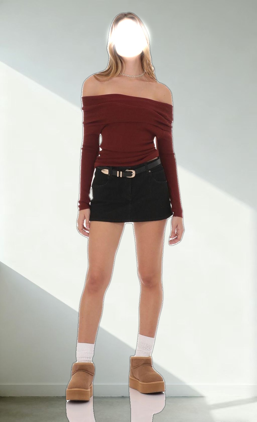 Fold Over Off Shoulder Top in Rust Red