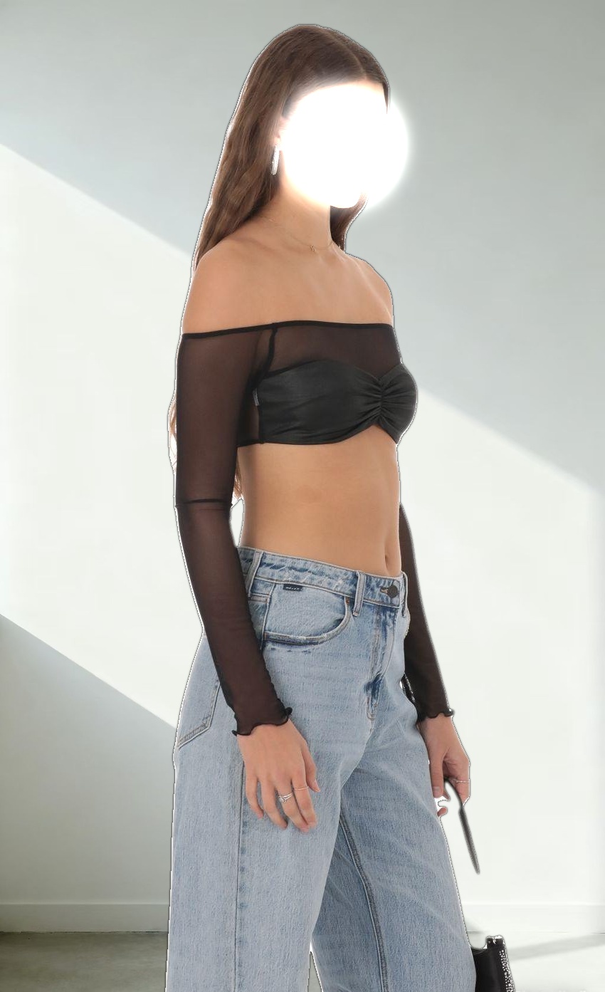 Off Shoulder Mesh Top in Black