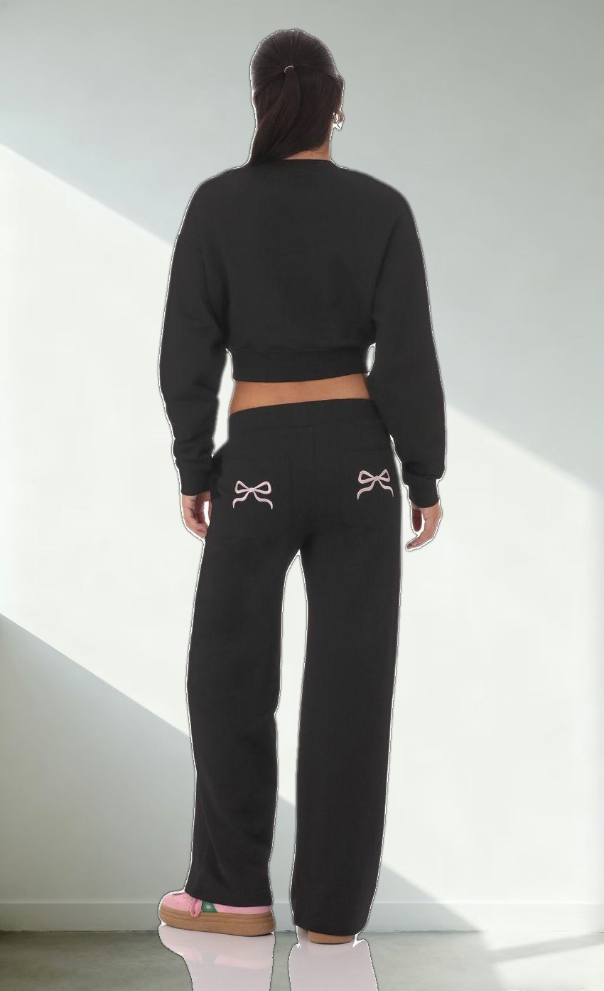 Bow Embroidered Sweatpants in Black