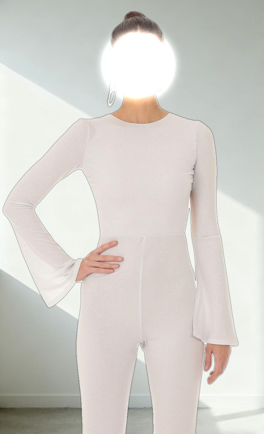 Silver Shimmer Open Back Jumpsuit in White