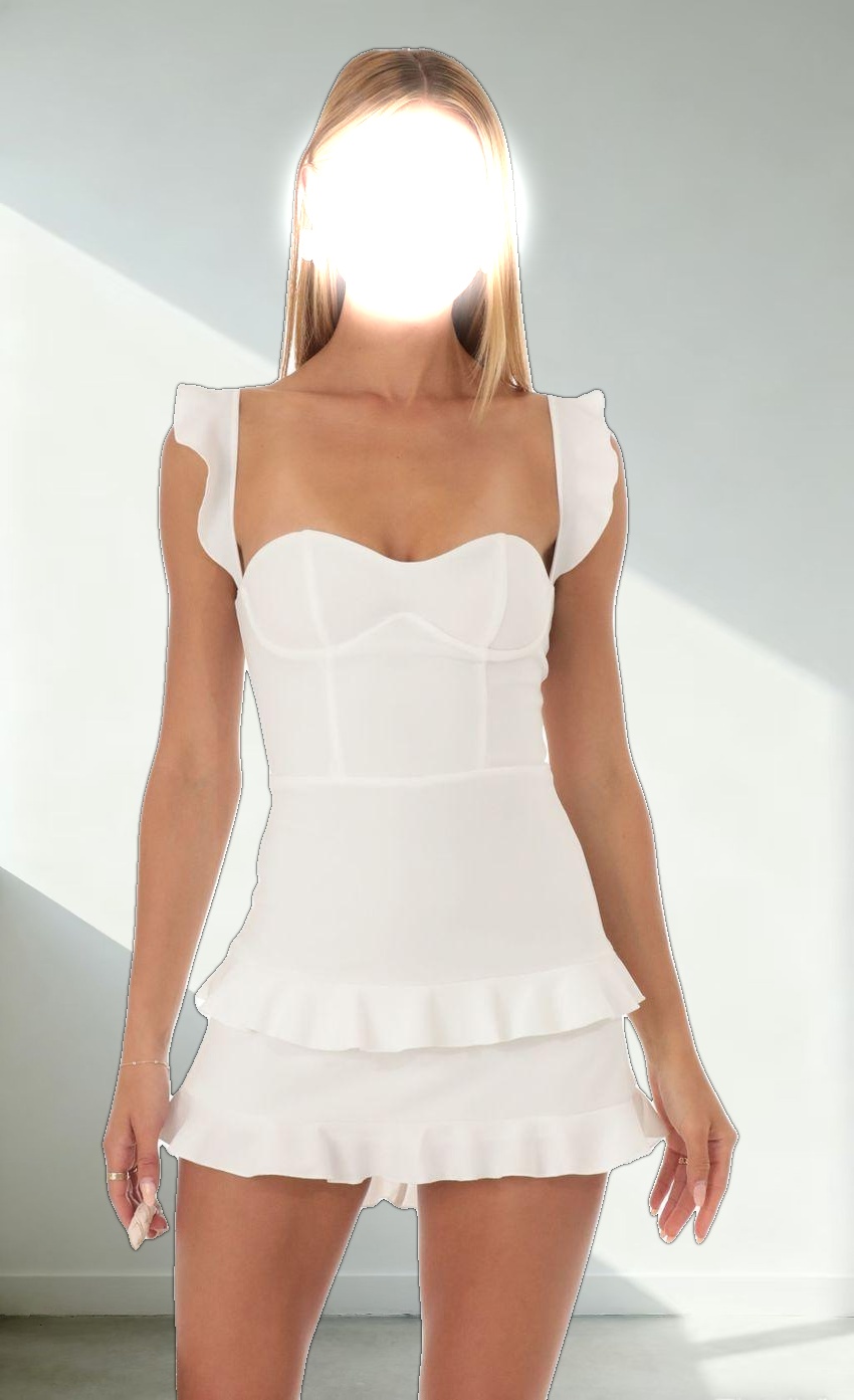 Ruffle Corset Dress in White