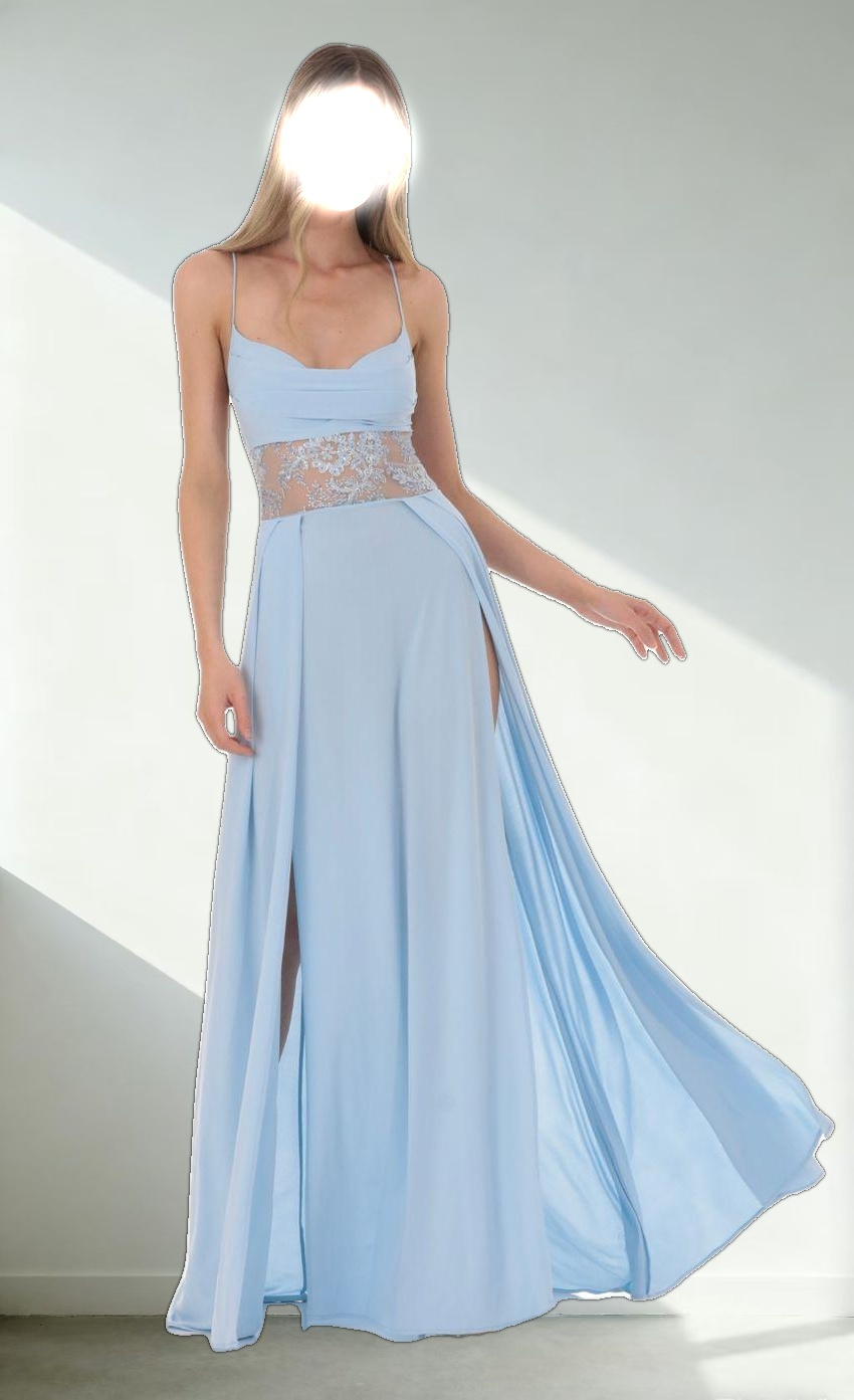 Floral Waist Slit Maxi Dress in Light Blue
