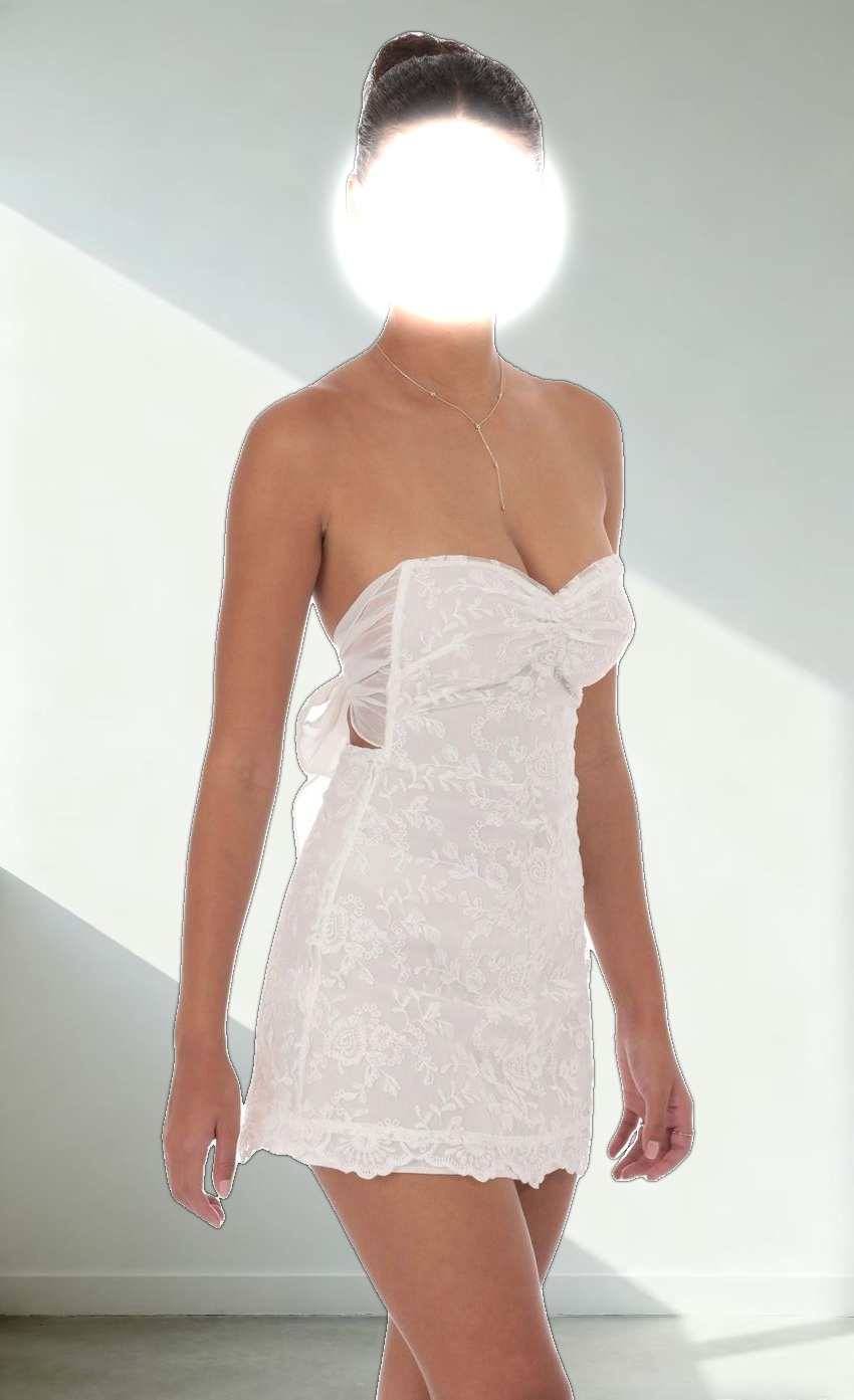 Embroidered Floral Strapless Dress in White