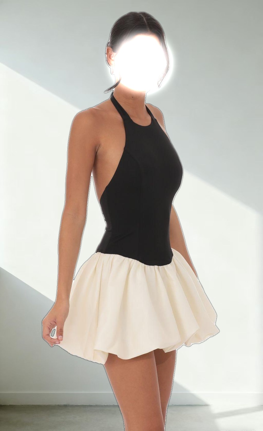 Halter Bubble Dress in Black and White