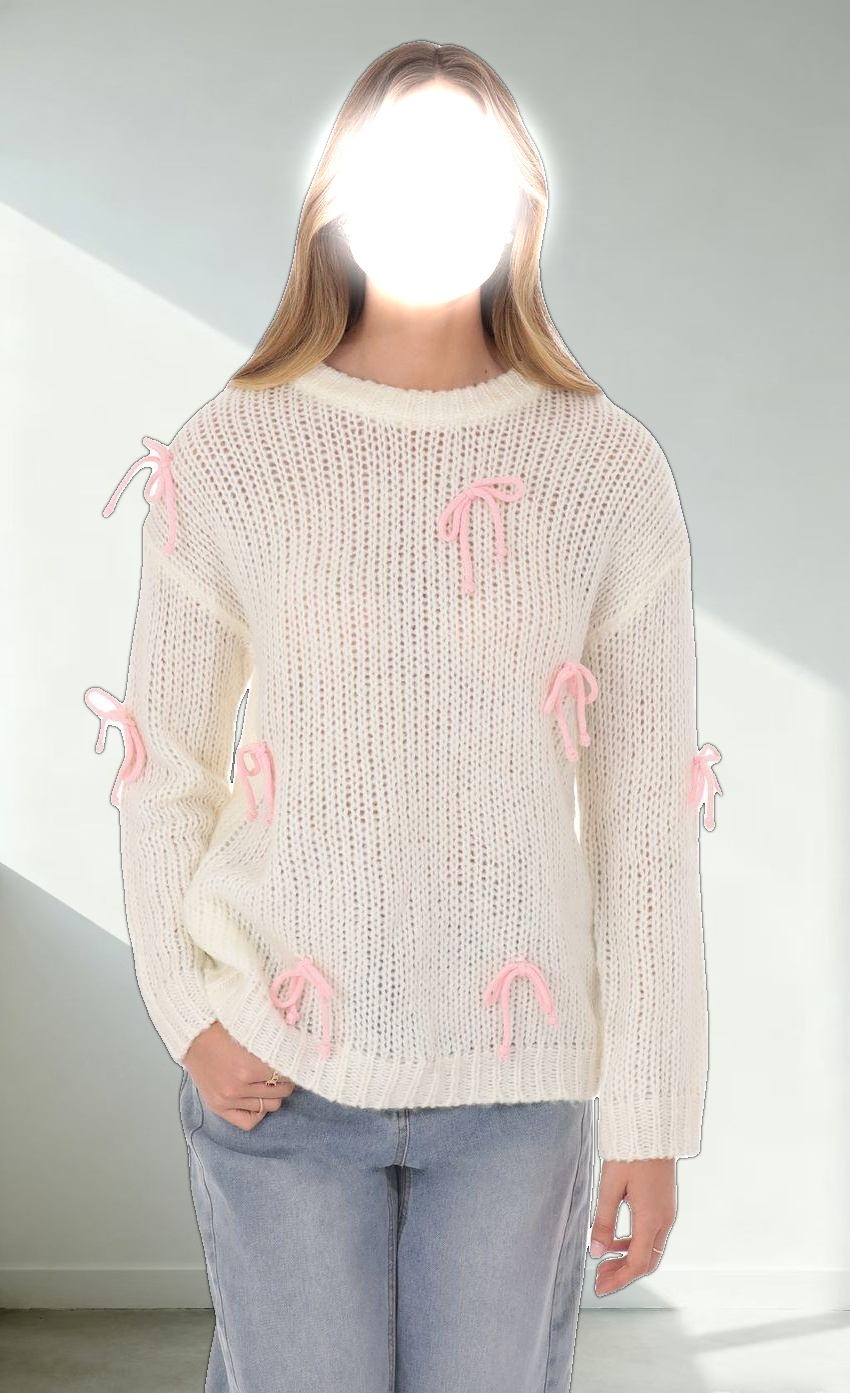 Knitted Bows Jumper in Cream