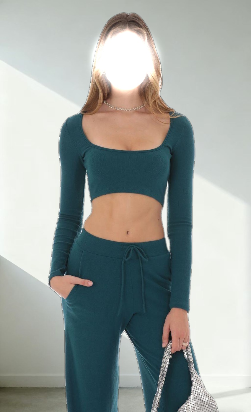 Cropped Ribbed Top in Teal