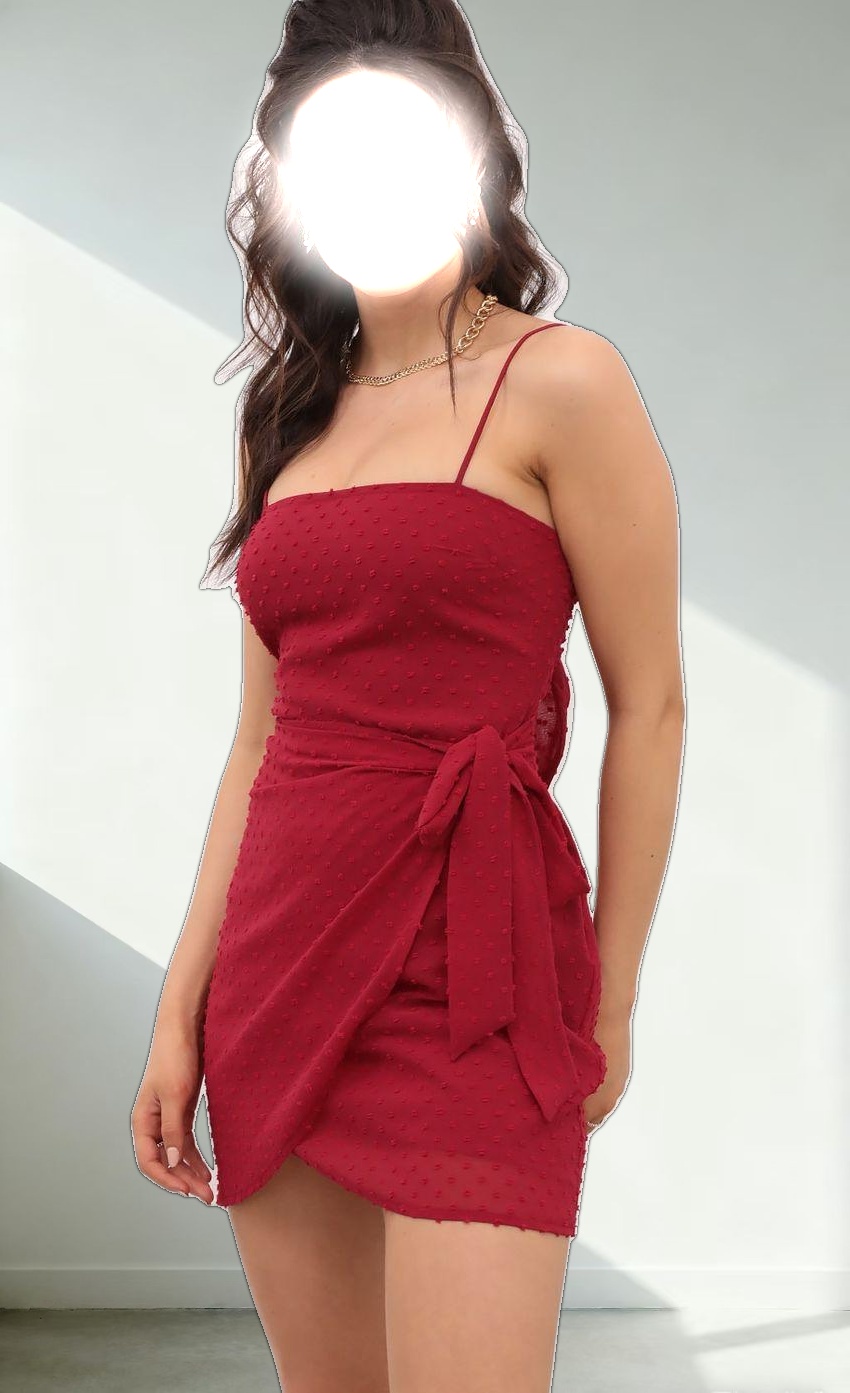 Double Tie Dotted Wrap Dress In Burgundy