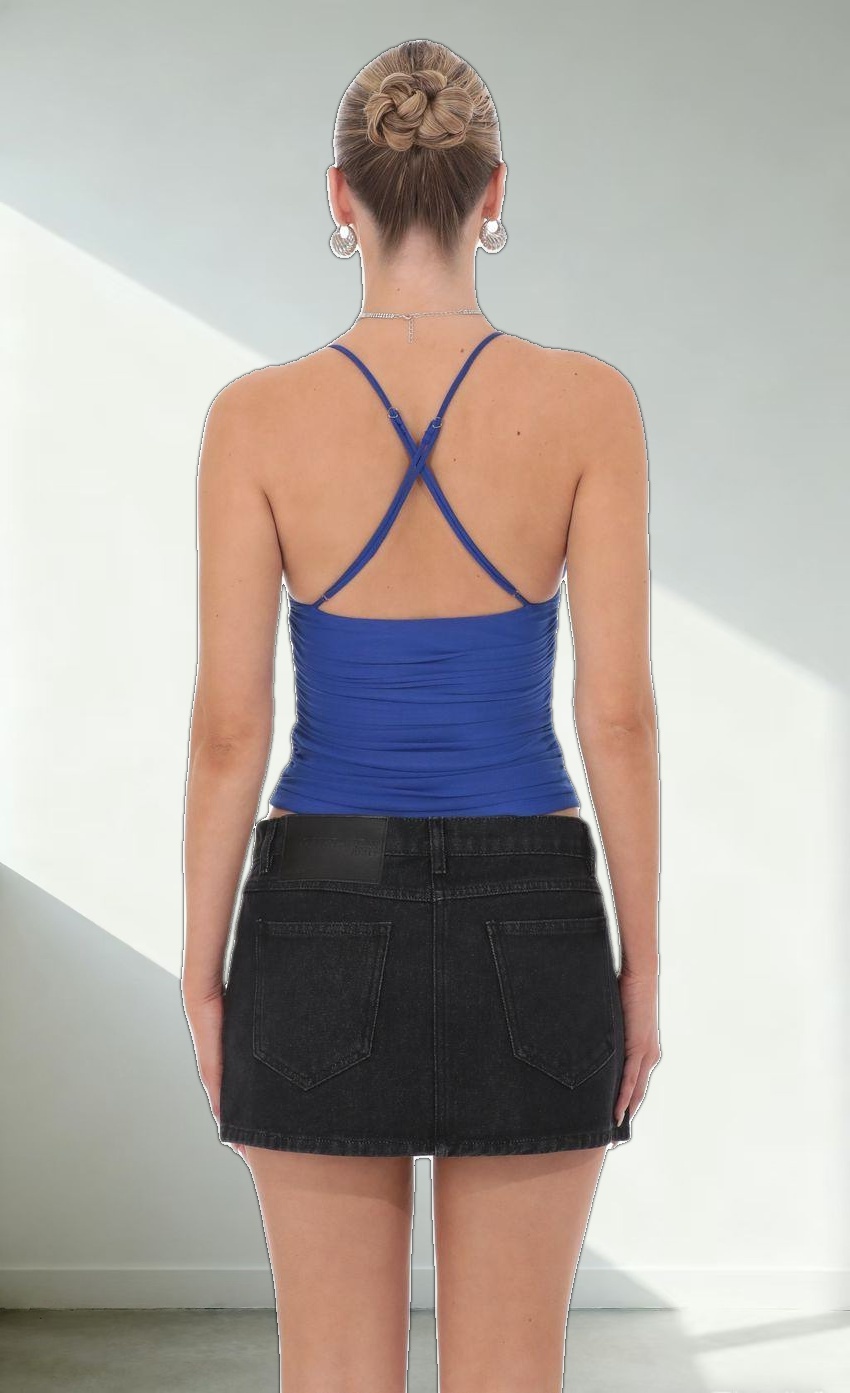 Mesh V-Neck Top in Royal Blue