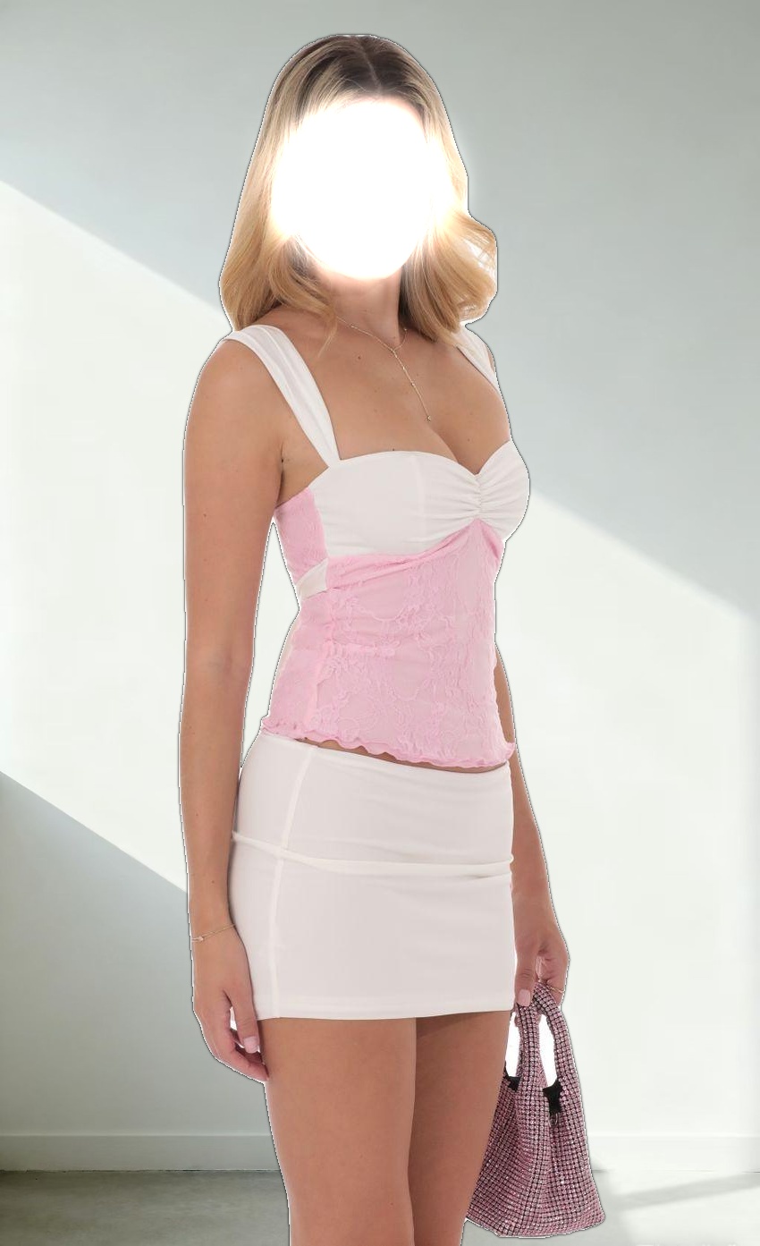 Two-Toned Lace Top in Pink