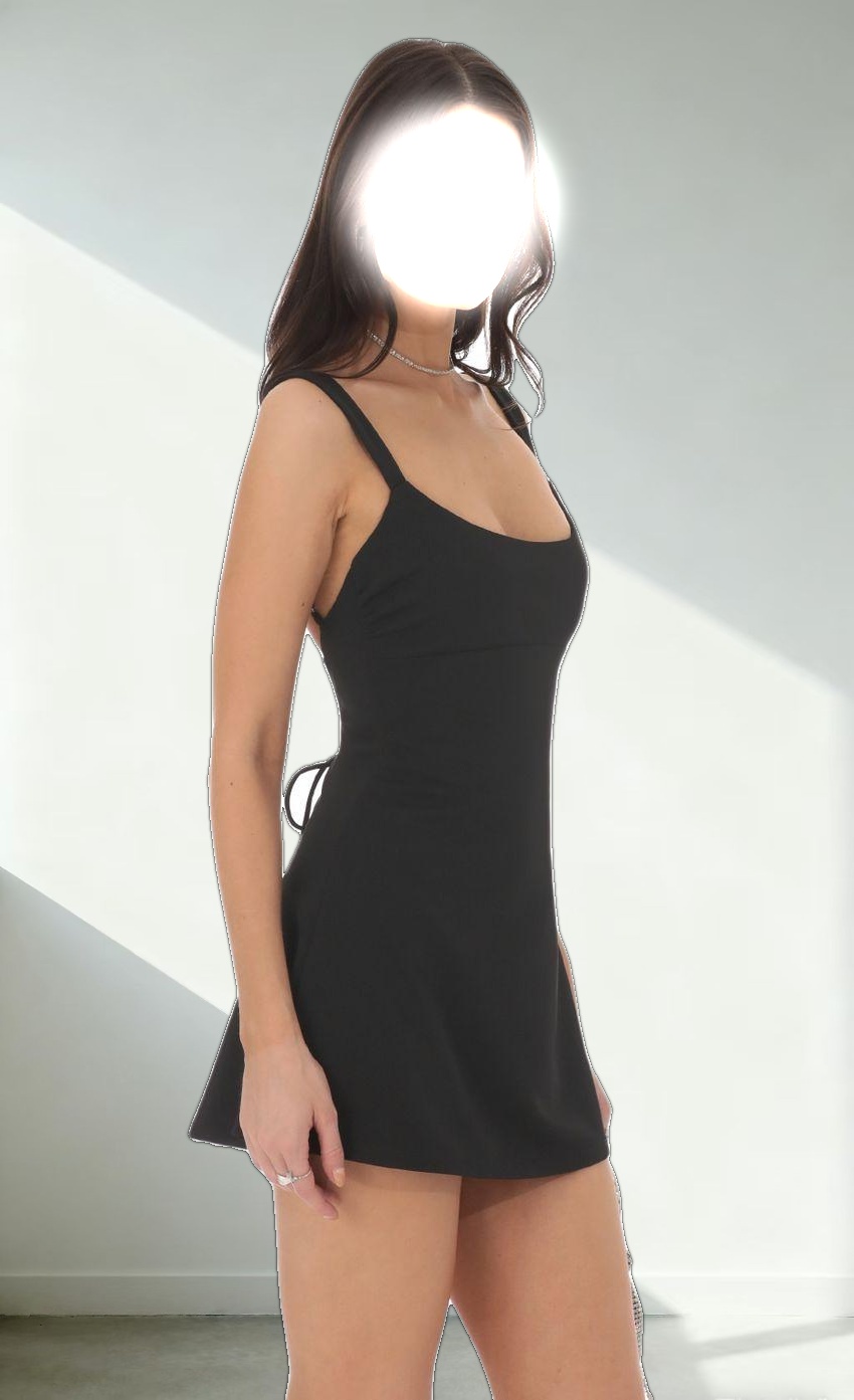 Wide Strap Flare Dress in Black