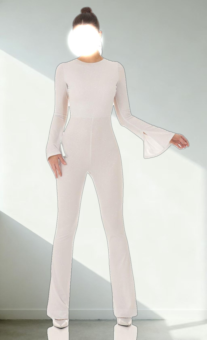 Silver Shimmer Open Back Jumpsuit in White