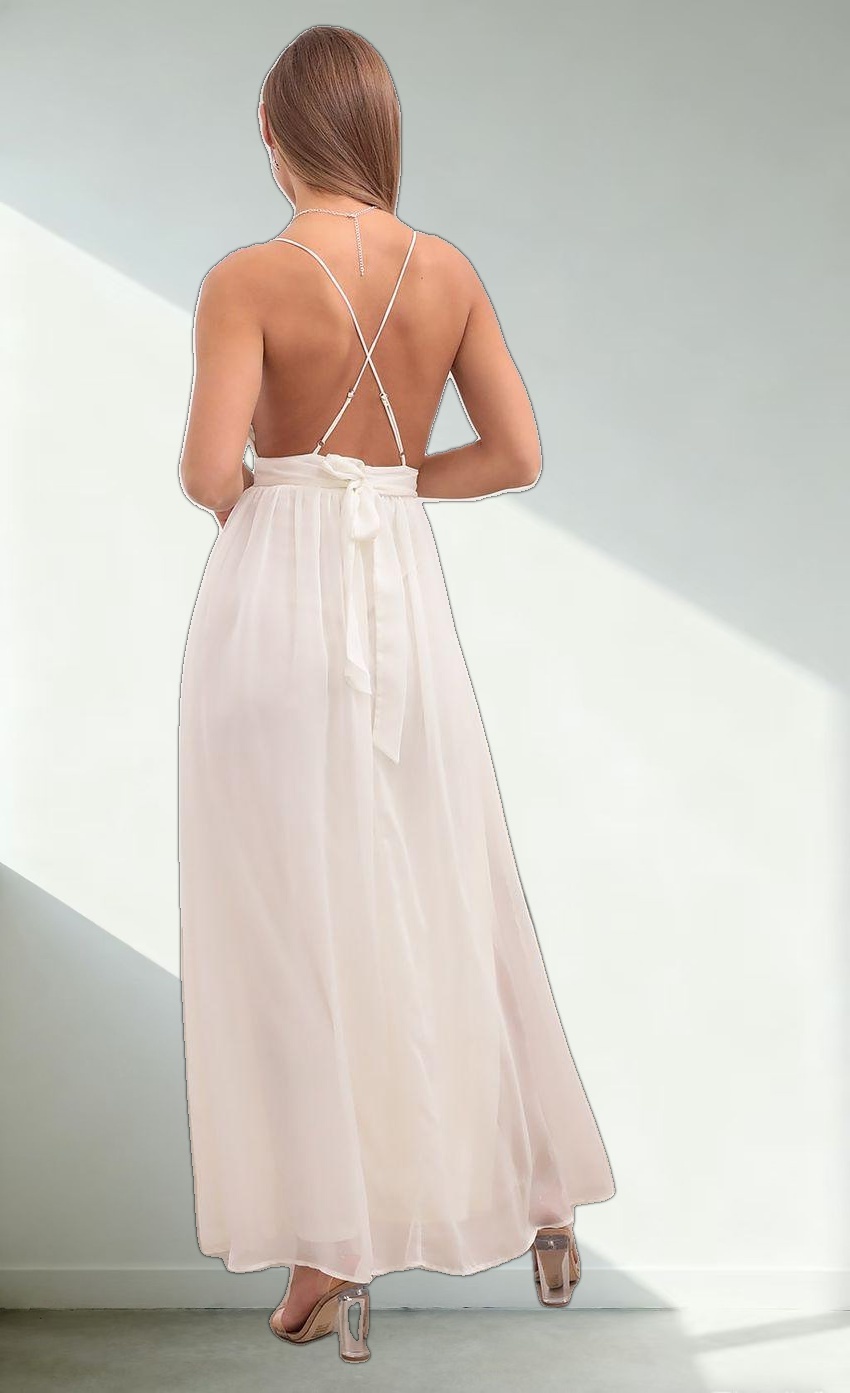 Ivory Chiffon Slit Maxi Dress