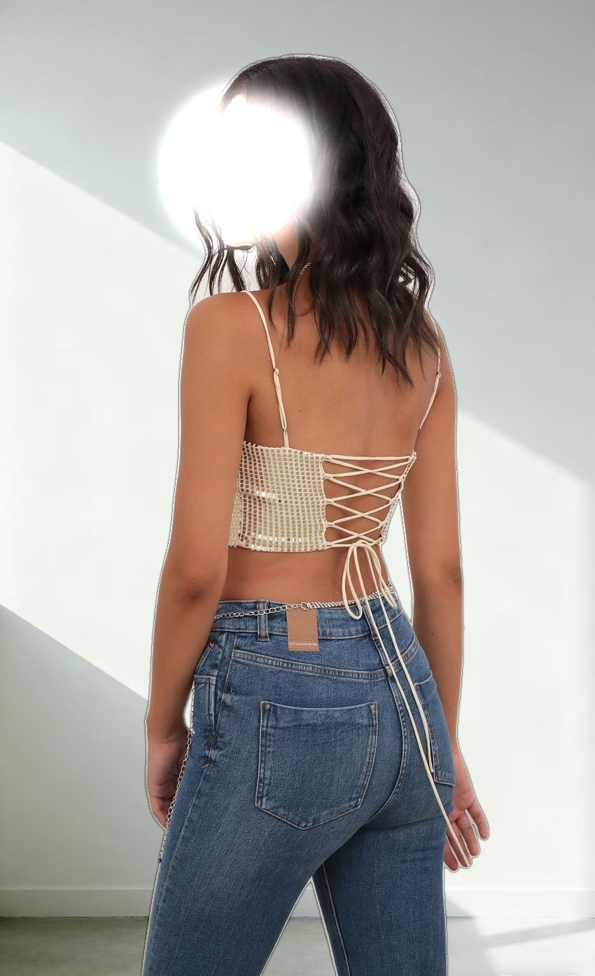Mirror Sequin Strappy Crop Top