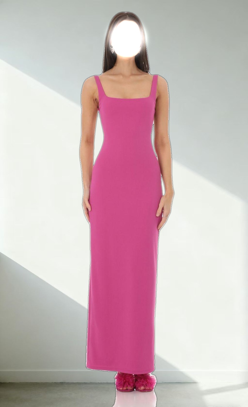 Open Back Square Neck Maxi Dress in Magenta