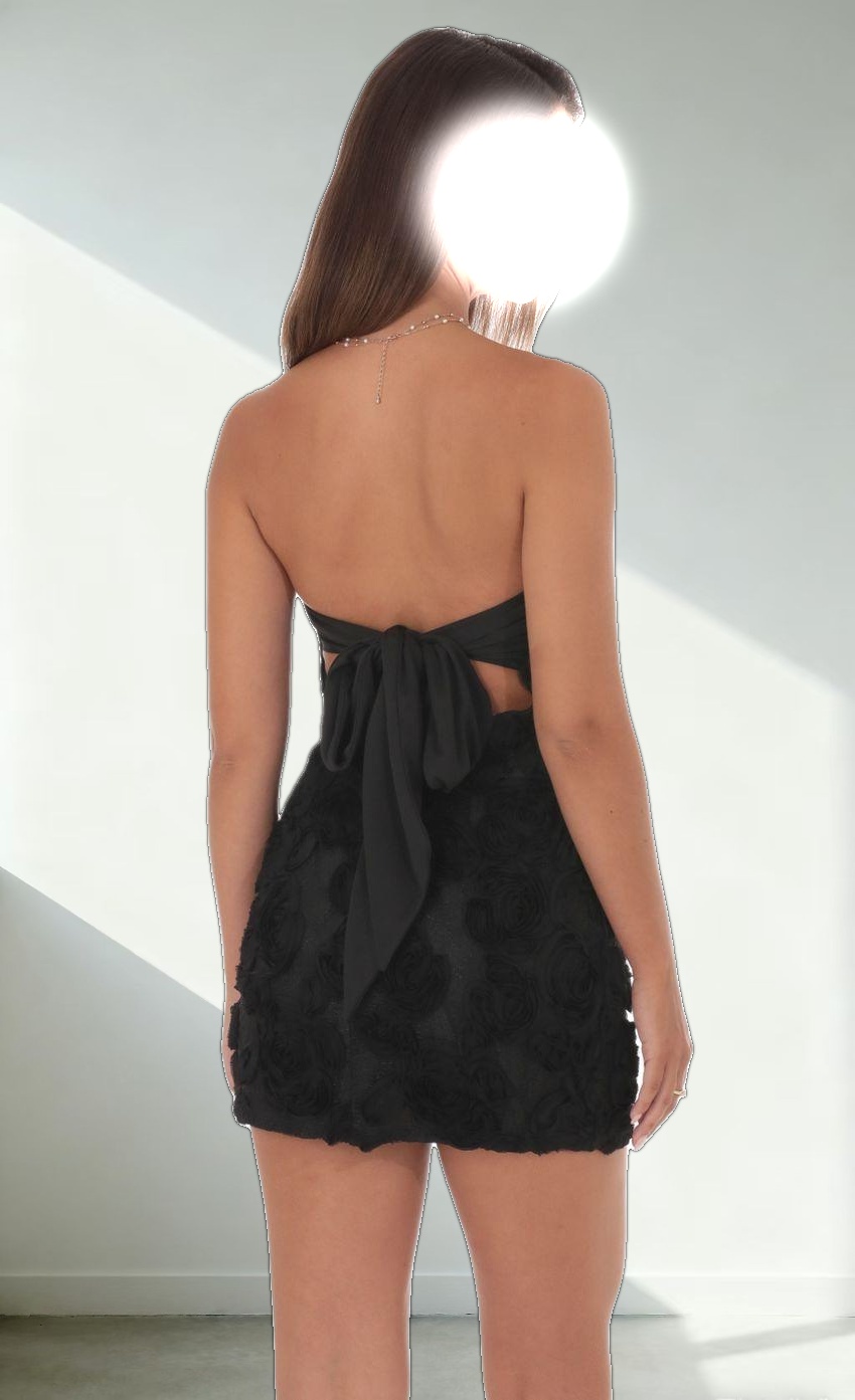 Floral Mesh Strapless Dress in Black