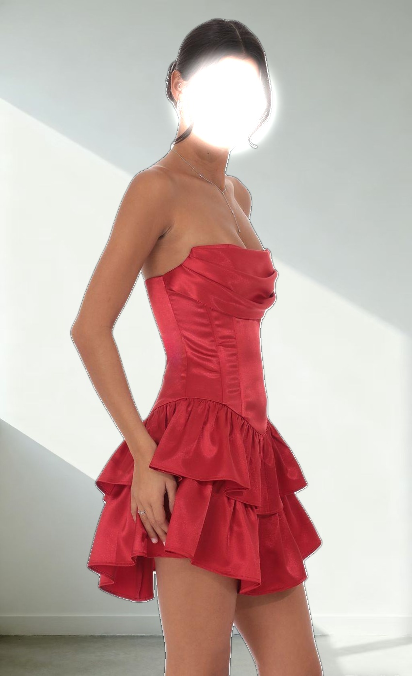 Satin Corset Strapless Dress in Red