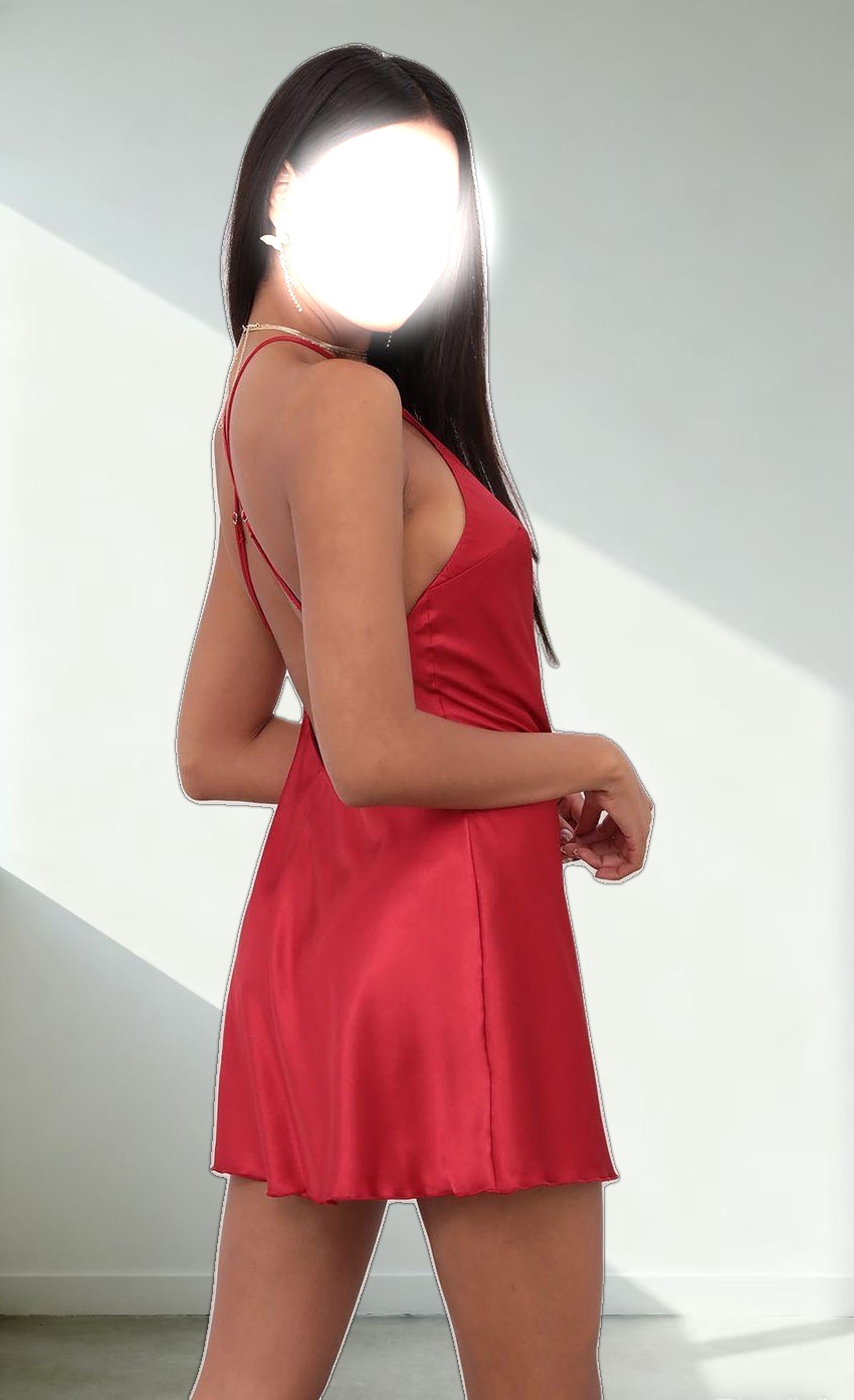 Halter Satin Slip Dress in Red