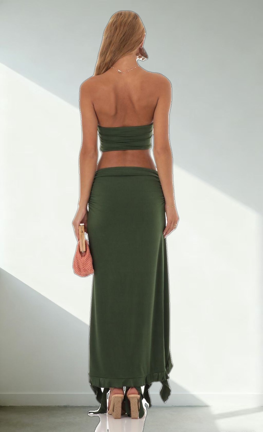 Ruffle Slit Two Piece Set in Green