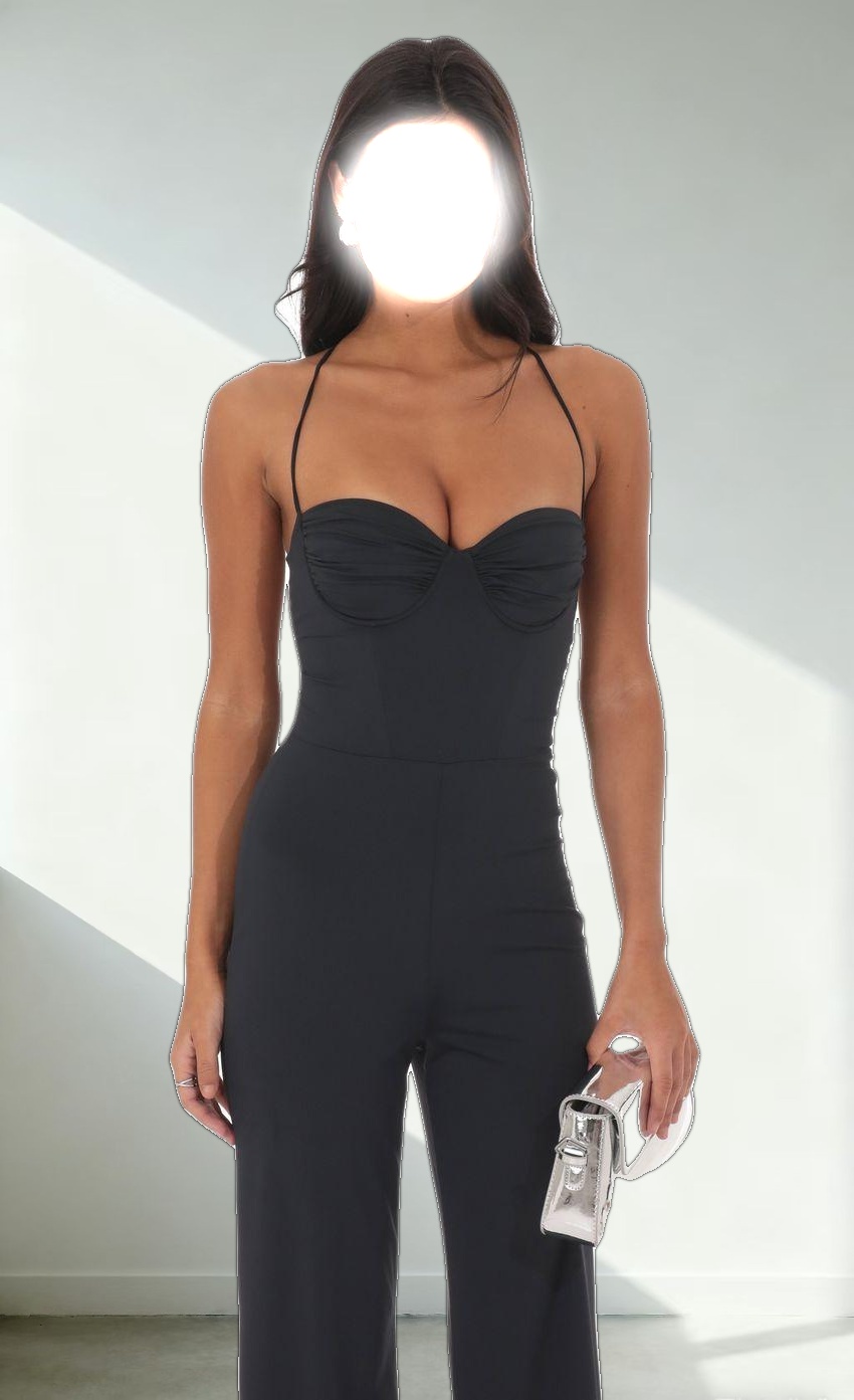 Open Back Bodycon Jumpsuit in Black