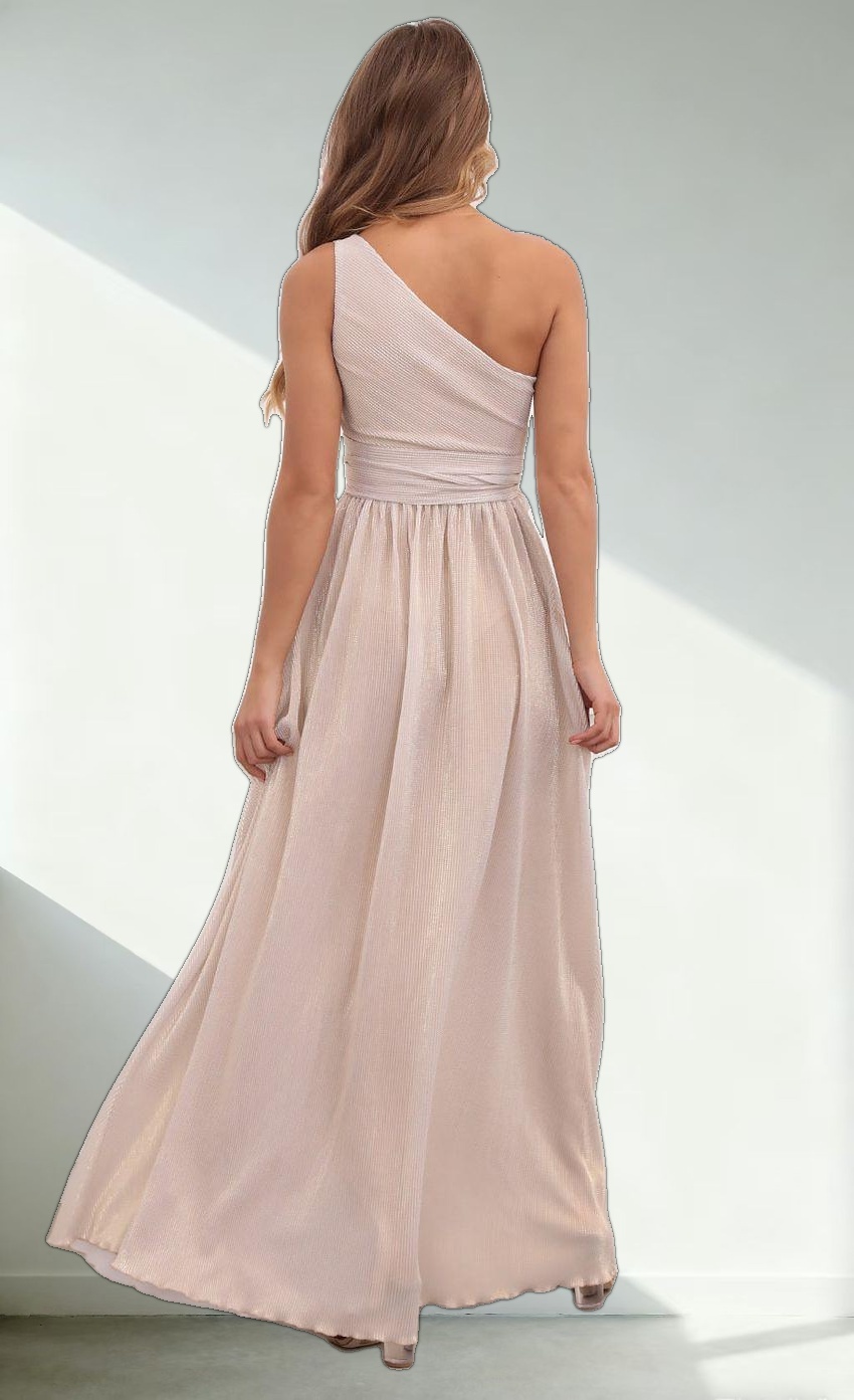 One Shoulder Pleated Dress in Gold
