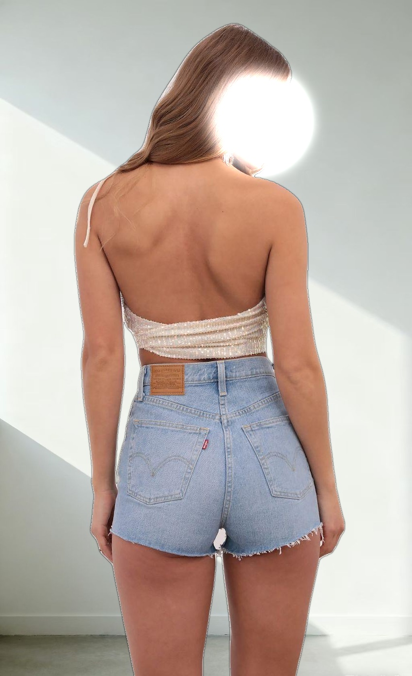 Ruched Sequin Crop Top in Champagne