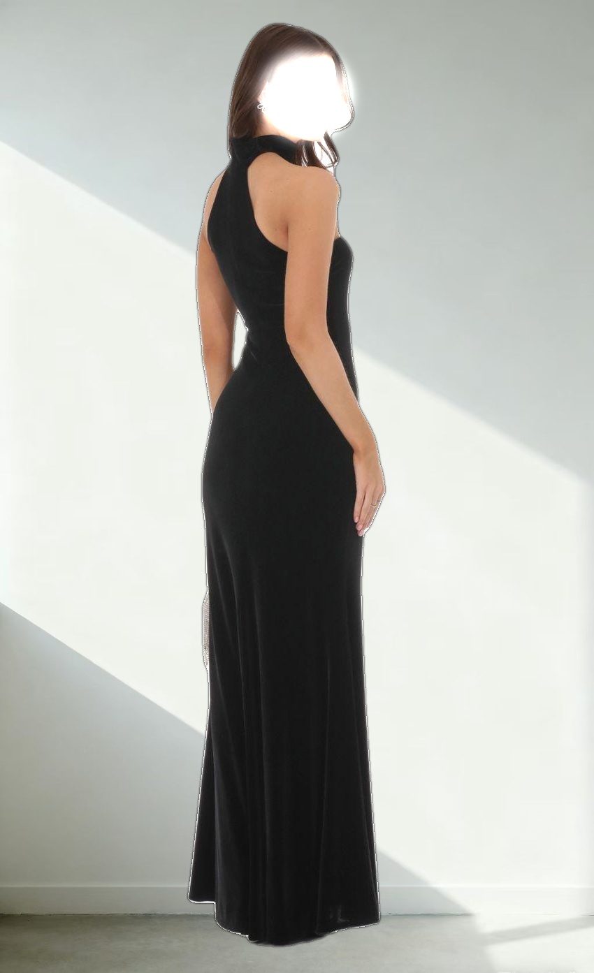 Velvet Reverse Halter Dress in Black
