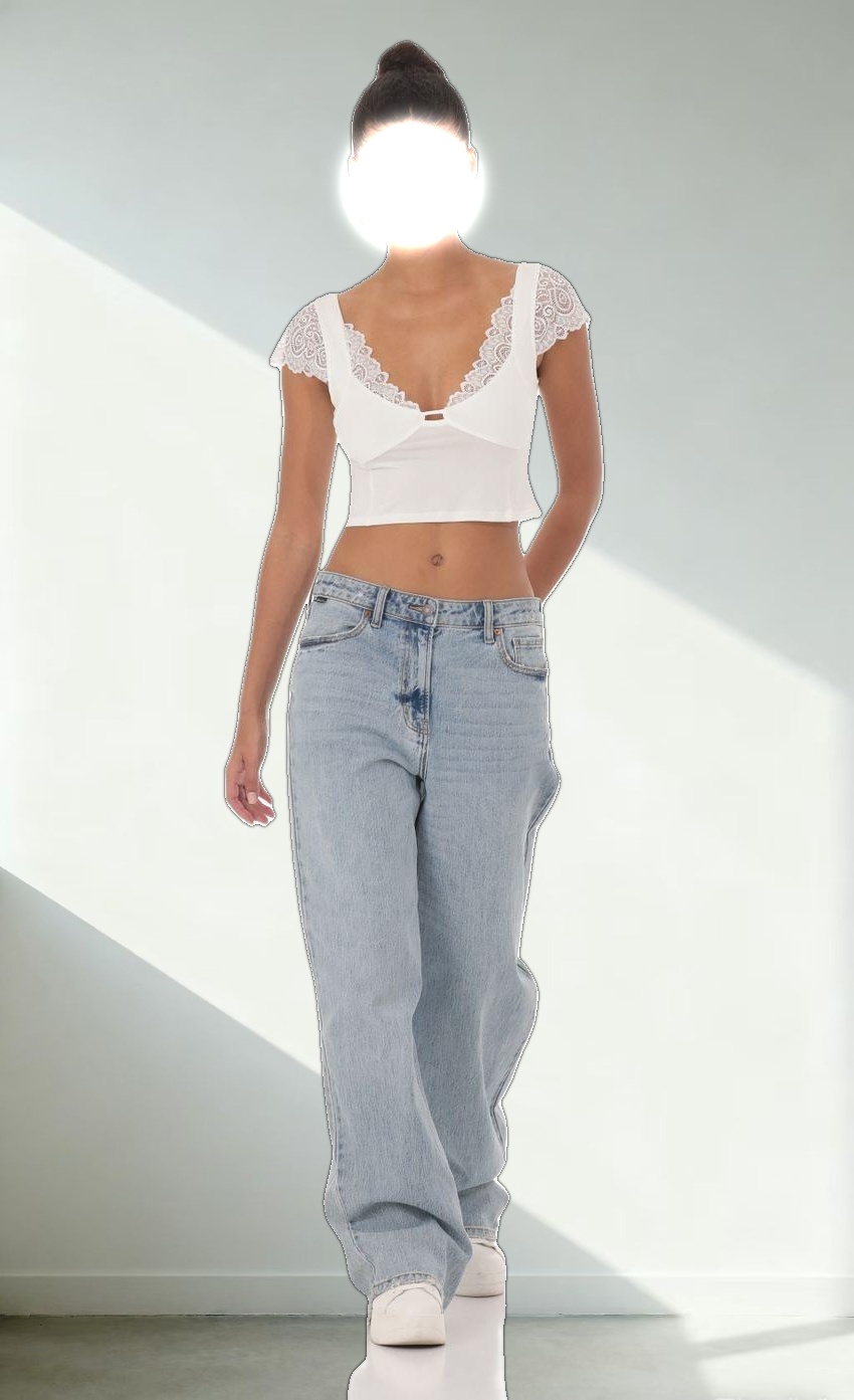 Lace Sleeve Top in White