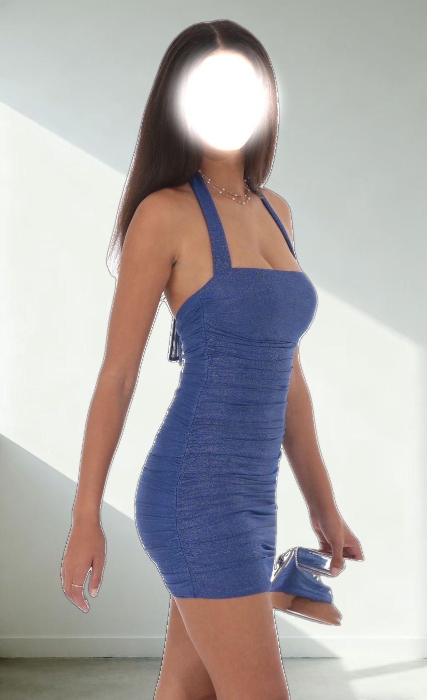 Shimmer Ruched Bodycon Dress in Navy