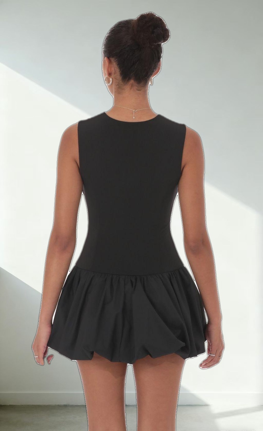 High Neck Bubble Dress in Black