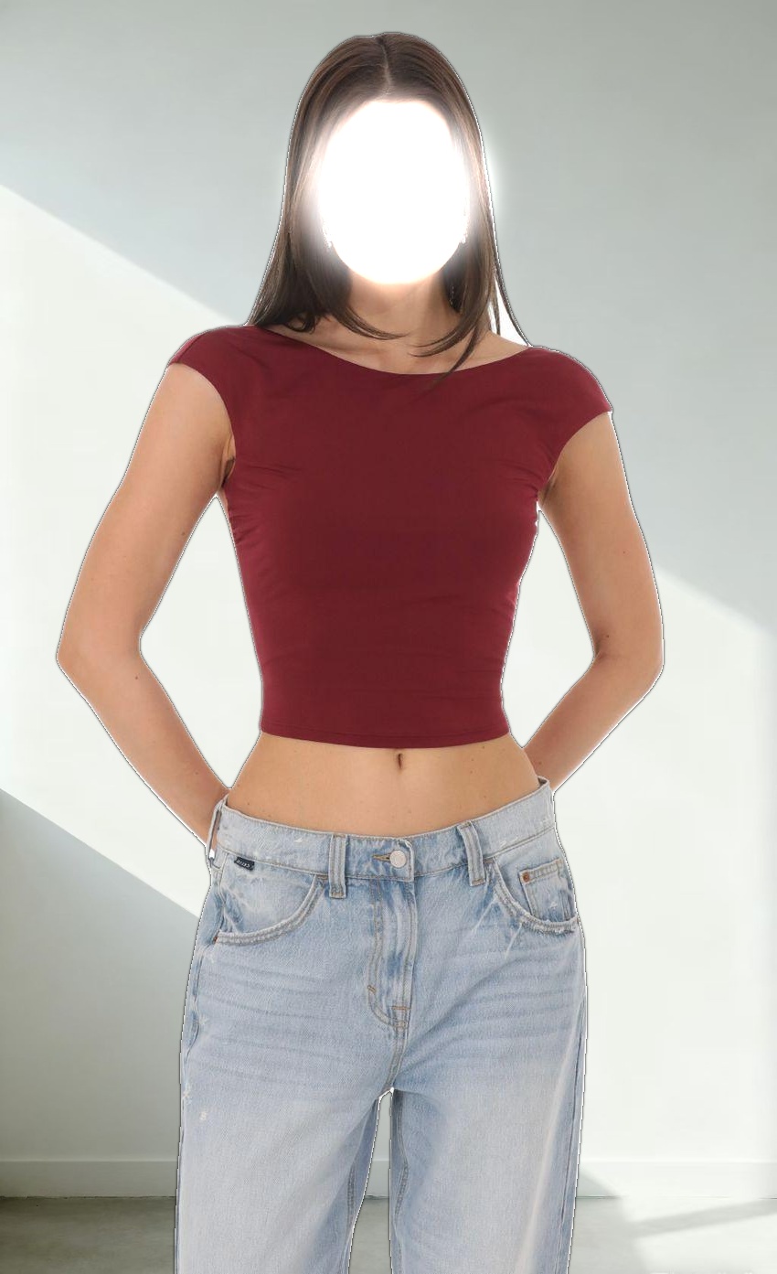 High Neck Open Back Top in Maroon