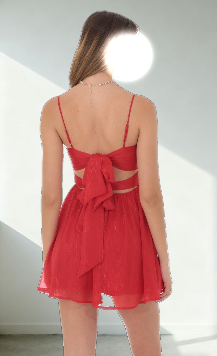 Shimmer Front Twist A-line Dress in Red