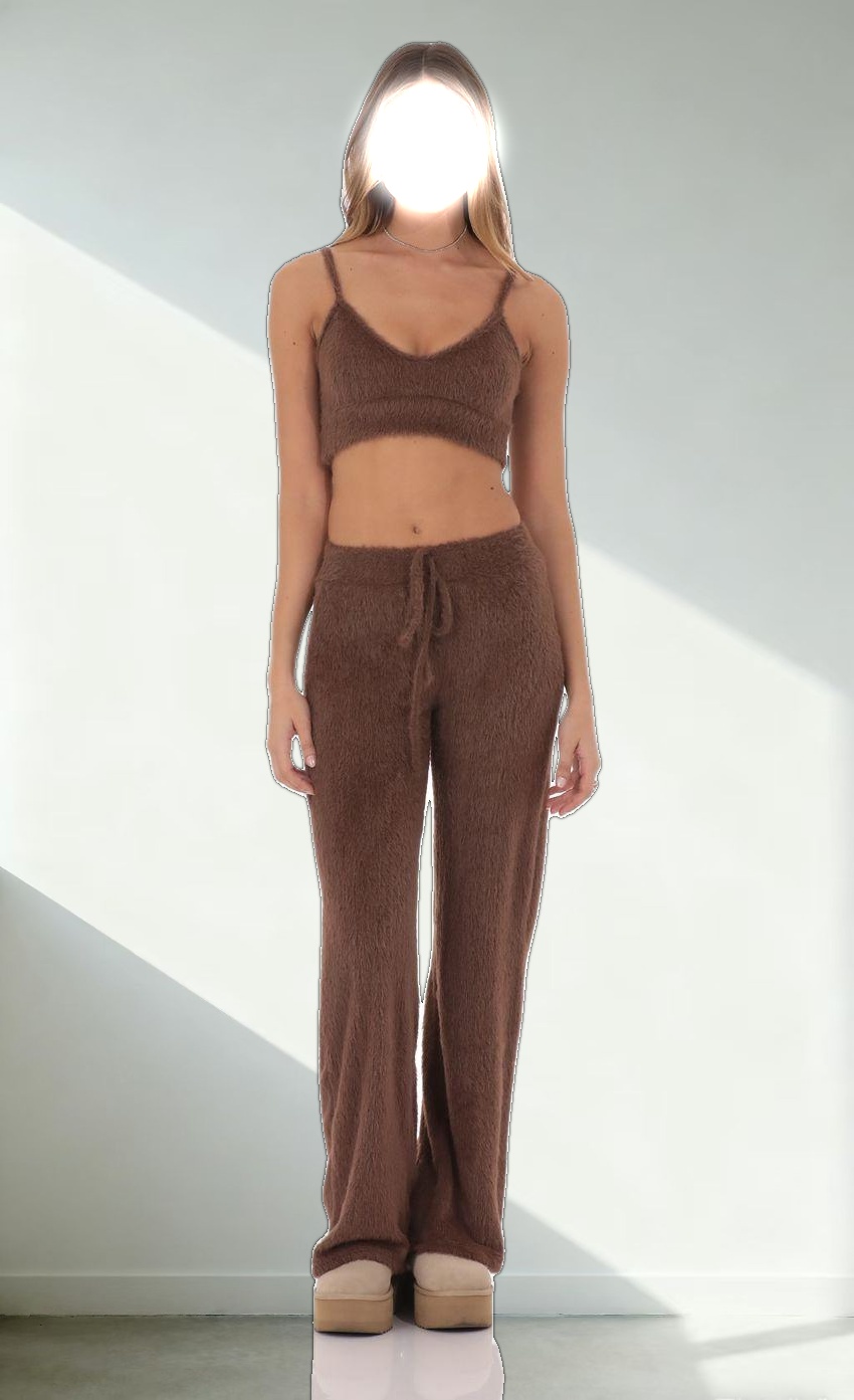 Fuzzy Straight Pants in Brown