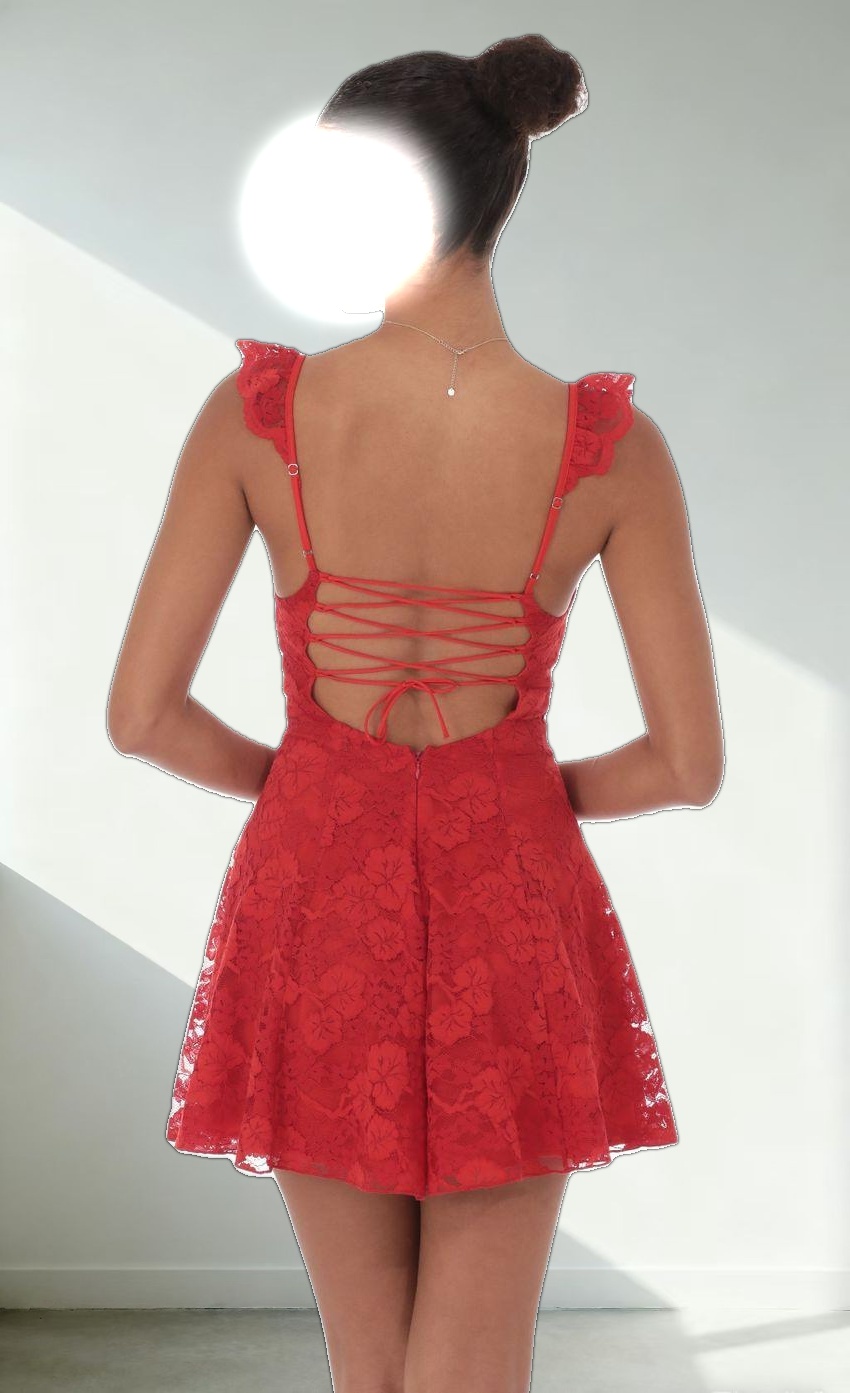 Floral Lace Fit and Flare Dress in Red