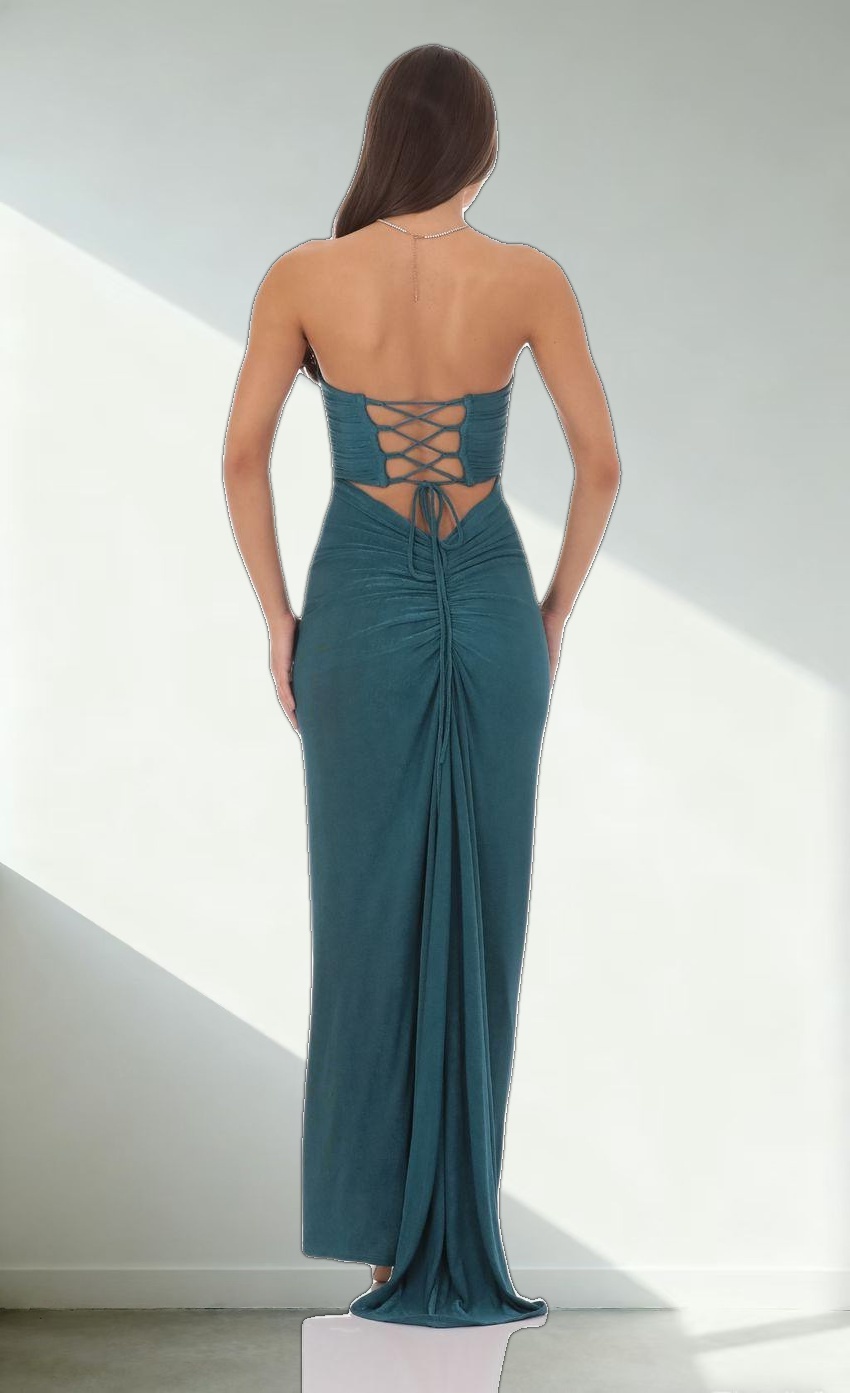 Corset Strapless Dress in Teal