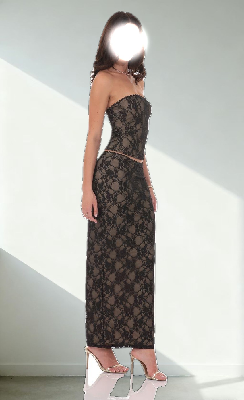 Lace Strapless Two Piece Set in Black