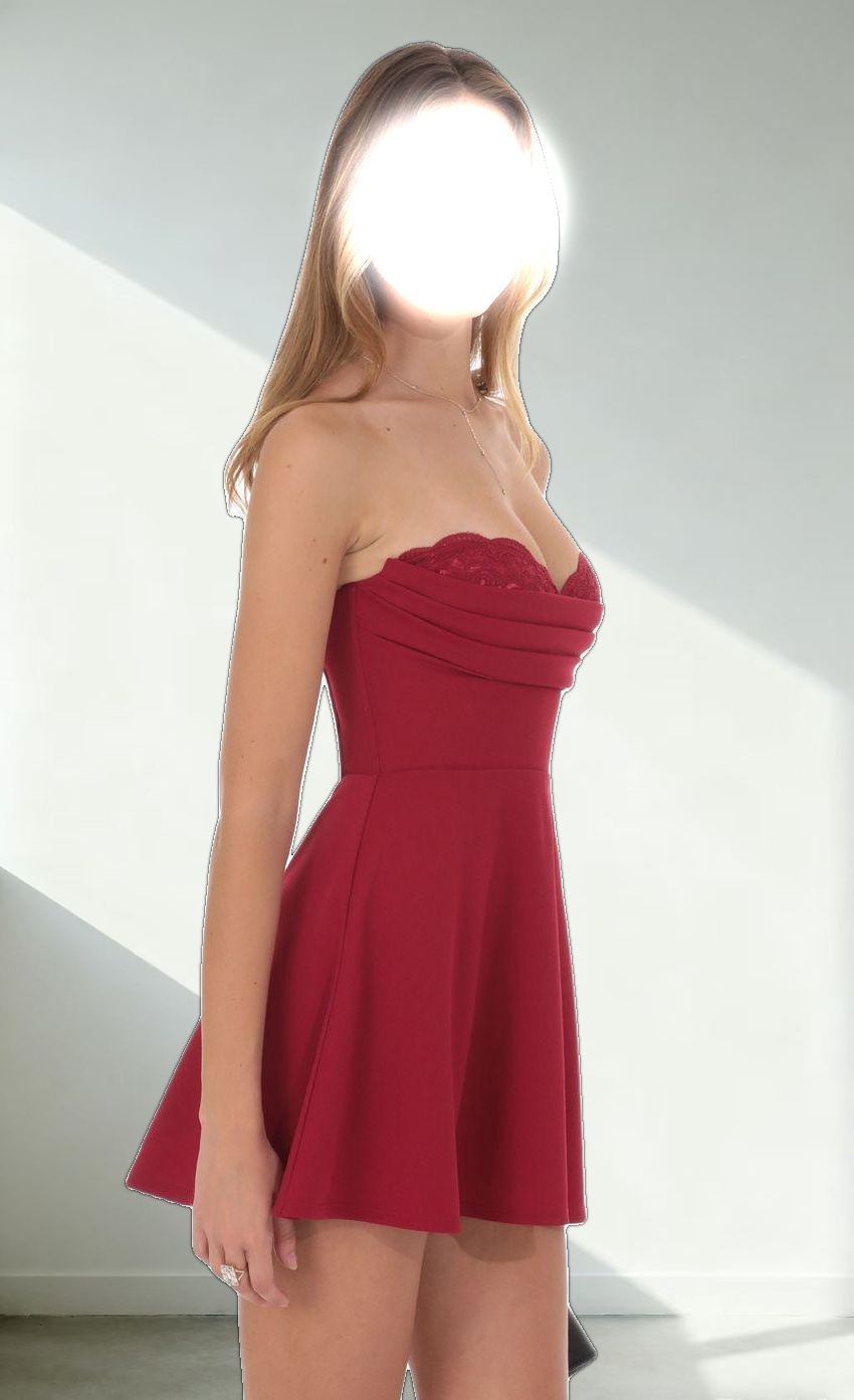 Lace Bust Flare Dress in Red