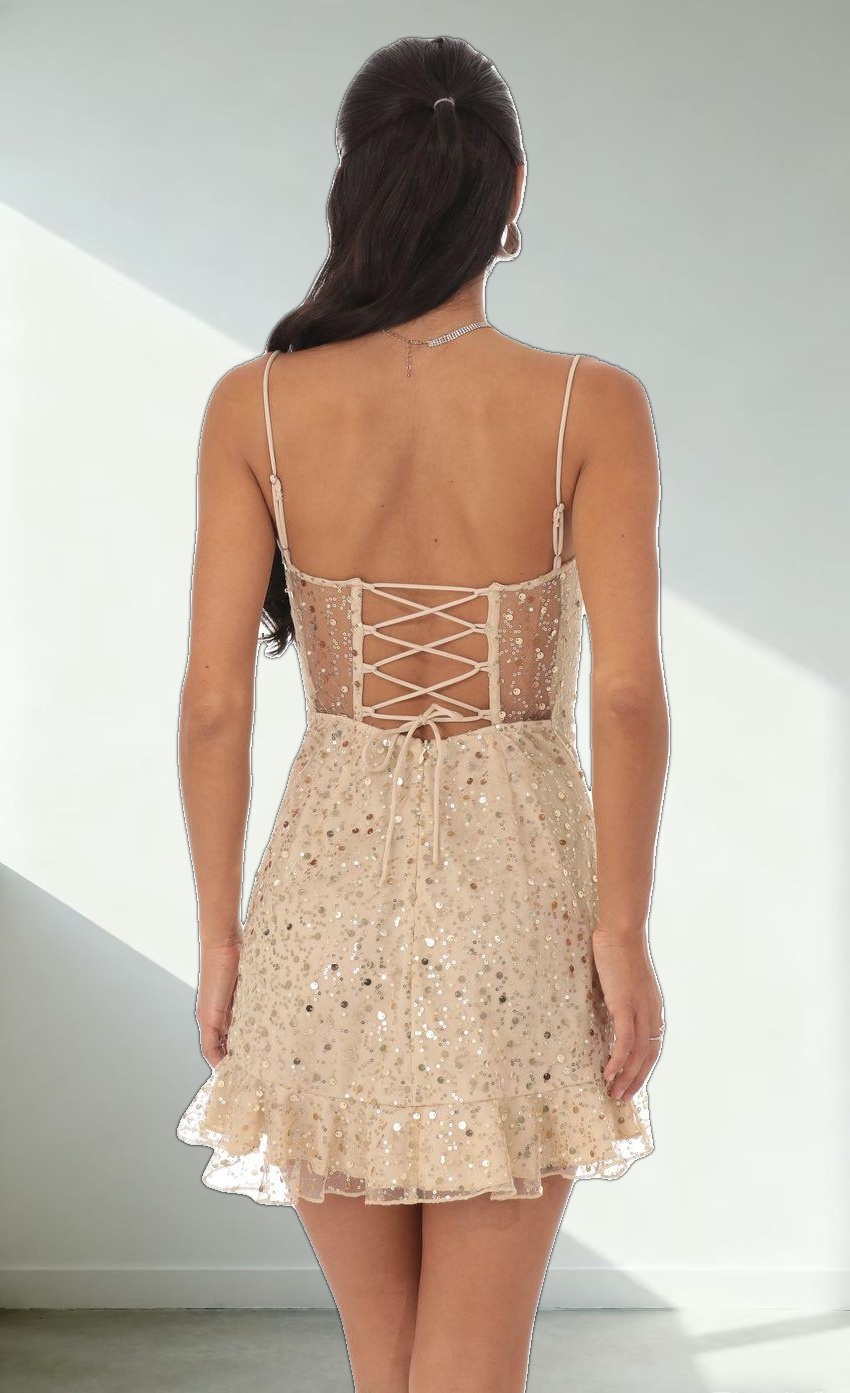 Sequin Ruffle Dress in Gold