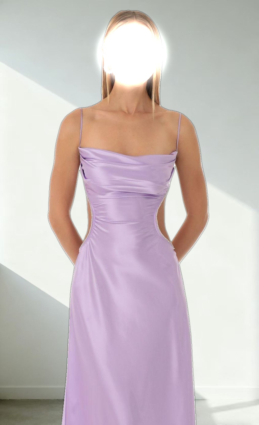 Satin Rhinestone Maxi Dress in Purple