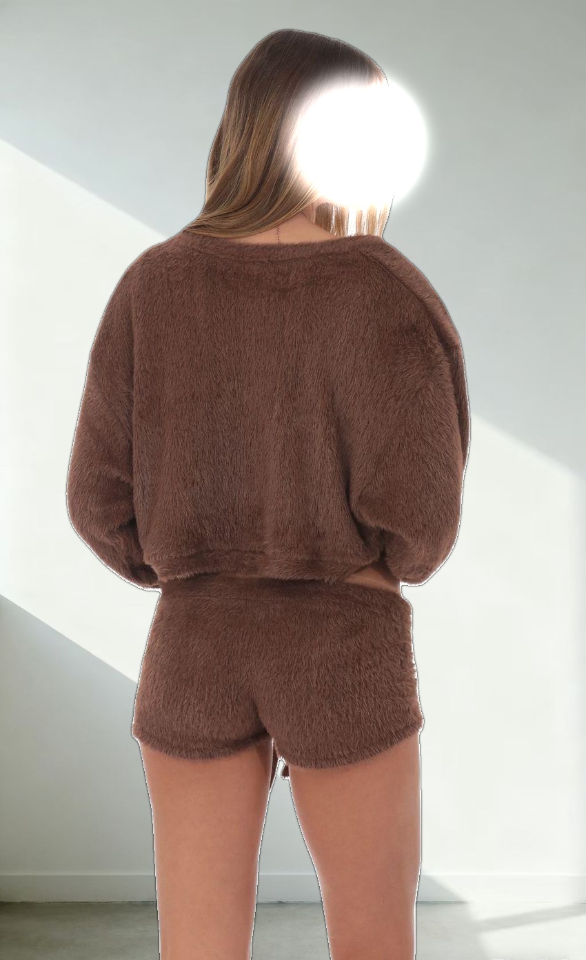 Open Fuzzy Cardigan in Brown