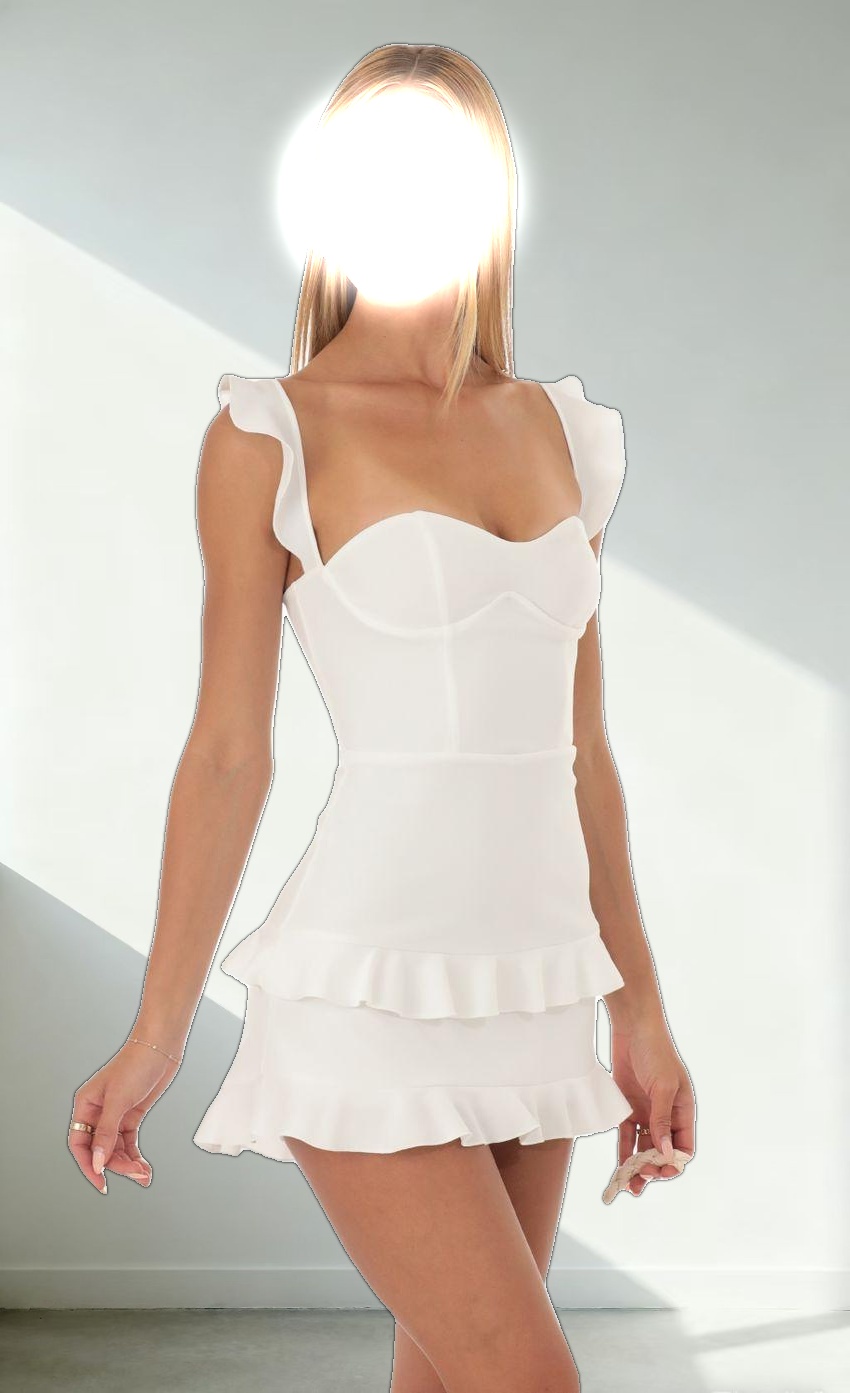 Ruffle Corset Dress in White